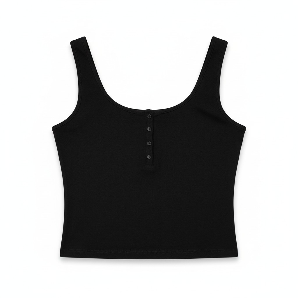 Black Button Detail Tank Top