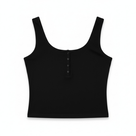 Black Button Detail Tank Top