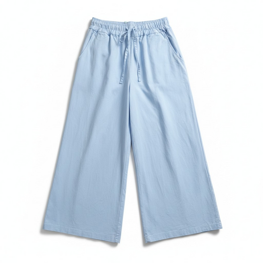 Soft Sky Blue Wide-Leg Trousers