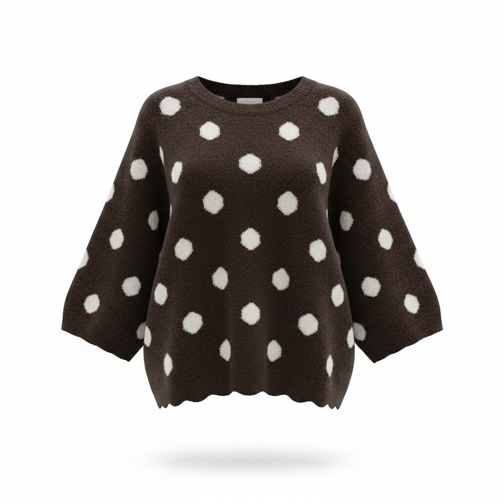 Dotty Knit Top – Dark Brown & Ecru