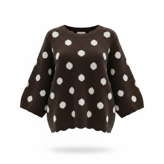 Dotty Knit Top – Dark Brown & Ecru