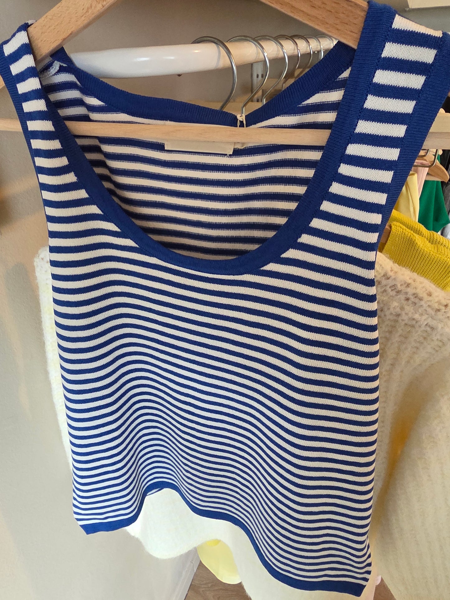 Striped Sleeveless Knit  Tank Top – Blue & White