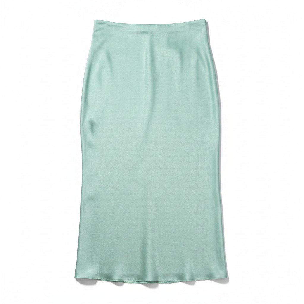 Satin Look Maxi Skirt with Side Slits – Mint Green