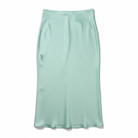 Satin Look Maxi Skirt with Side Slits – Mint Green