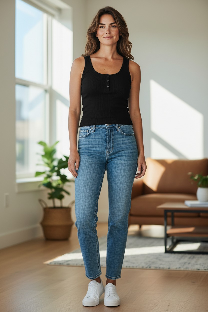 Black Button Detail Tank Top
