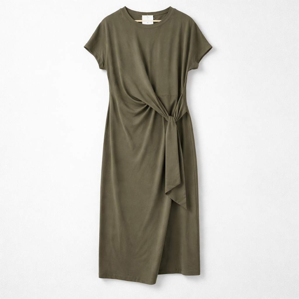 Midi T-Shirt Jurk – Olive Green