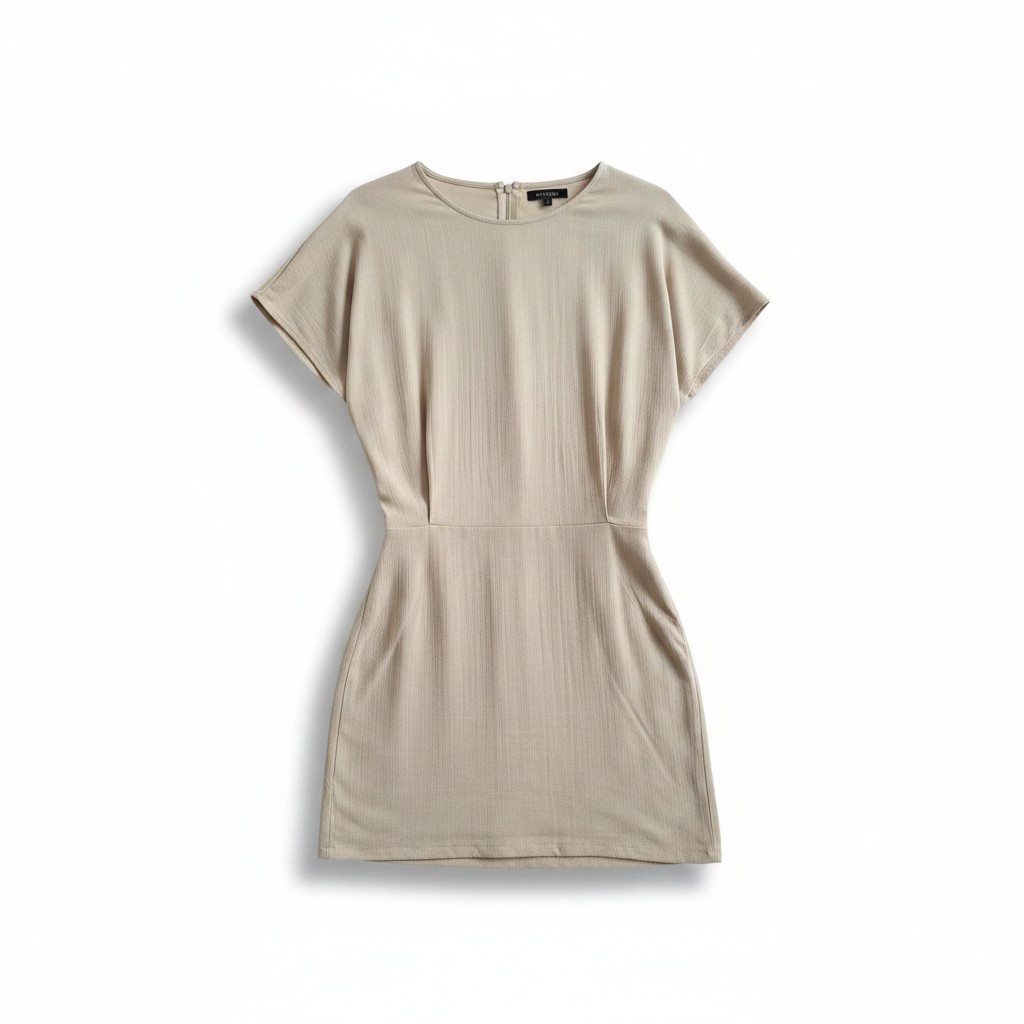 Soft Beige Short Sleeve Tie Back Dress