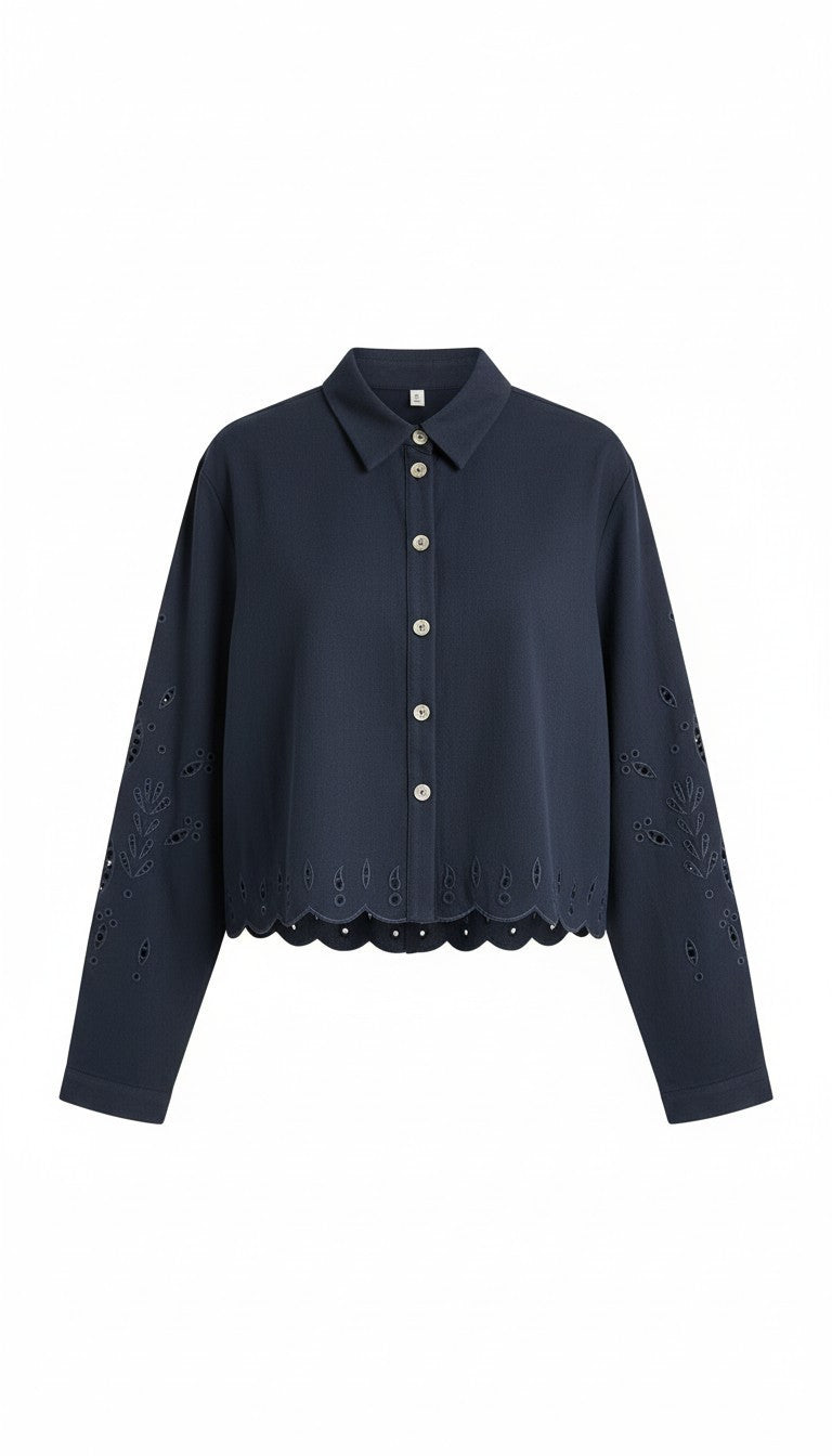 The Broderie Blouse – Navy