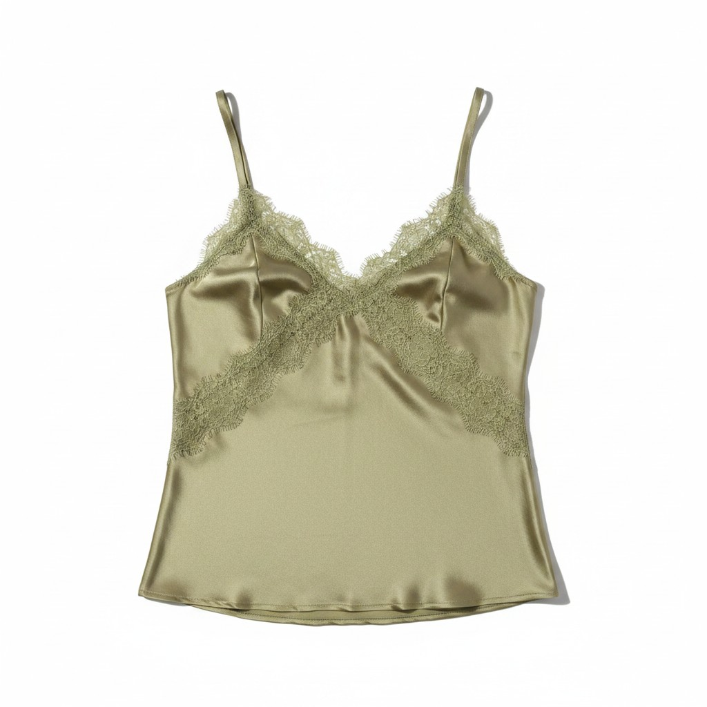 Satin Lace Cami Top – Olive Green