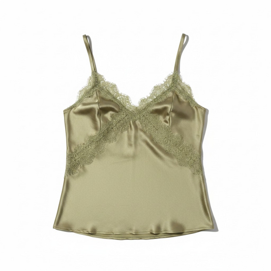 Satin Lace Cami Top – Olive Green