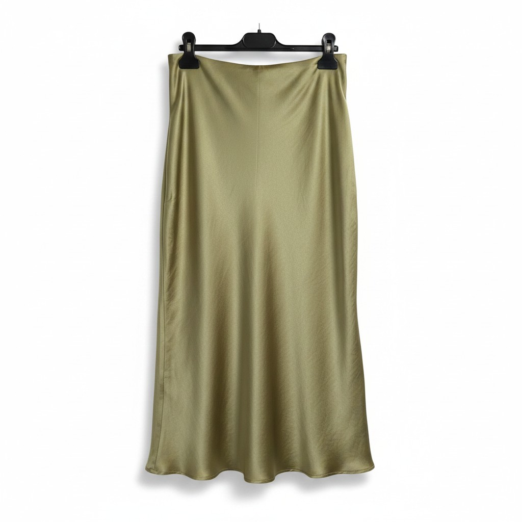 Satin Look long Skirt – Olive Green