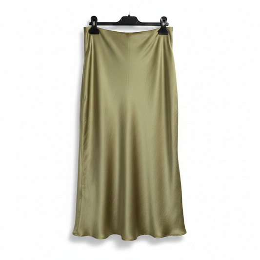 Satin Look long Skirt – Olive Green