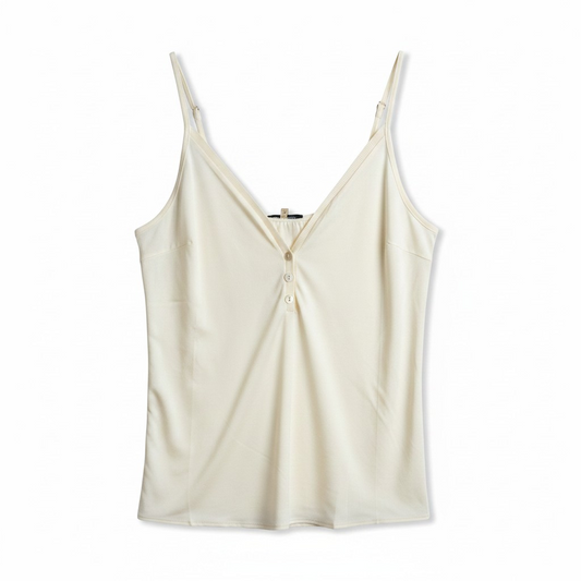 Satin-Look Button Cami – Cream