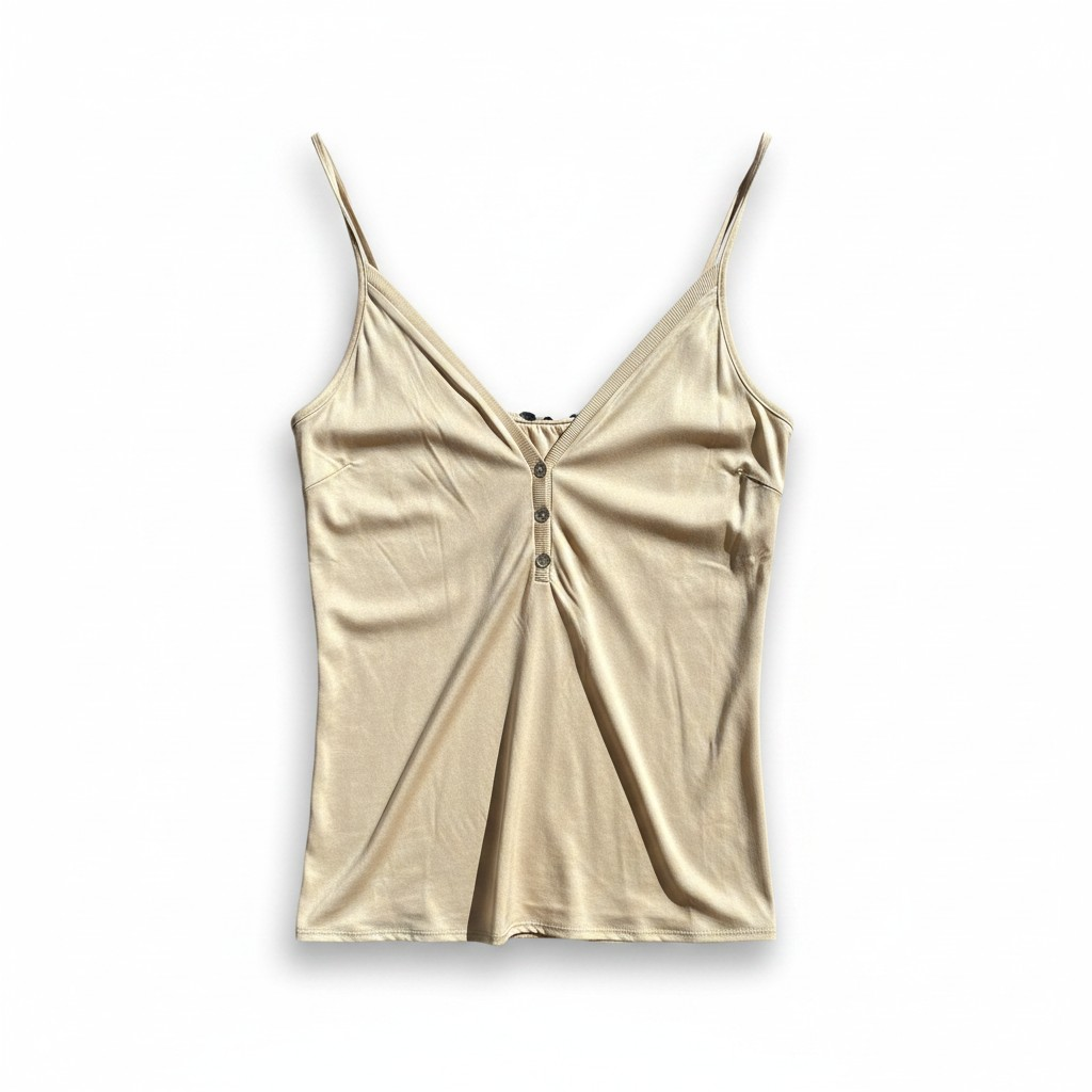 Satin-Look Button Cami – Cream