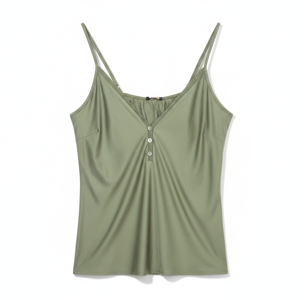Satin-Look Button Cami – Cream