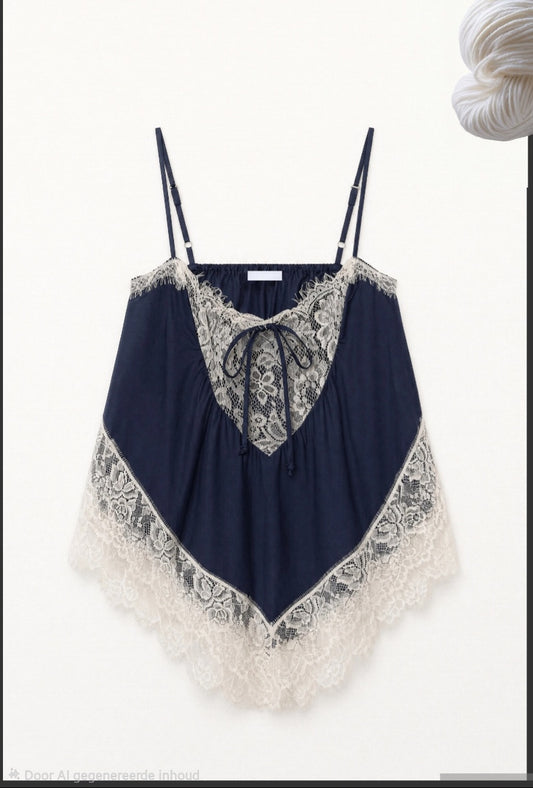 Lace Detail Sheer Cami Top – Navy Blue