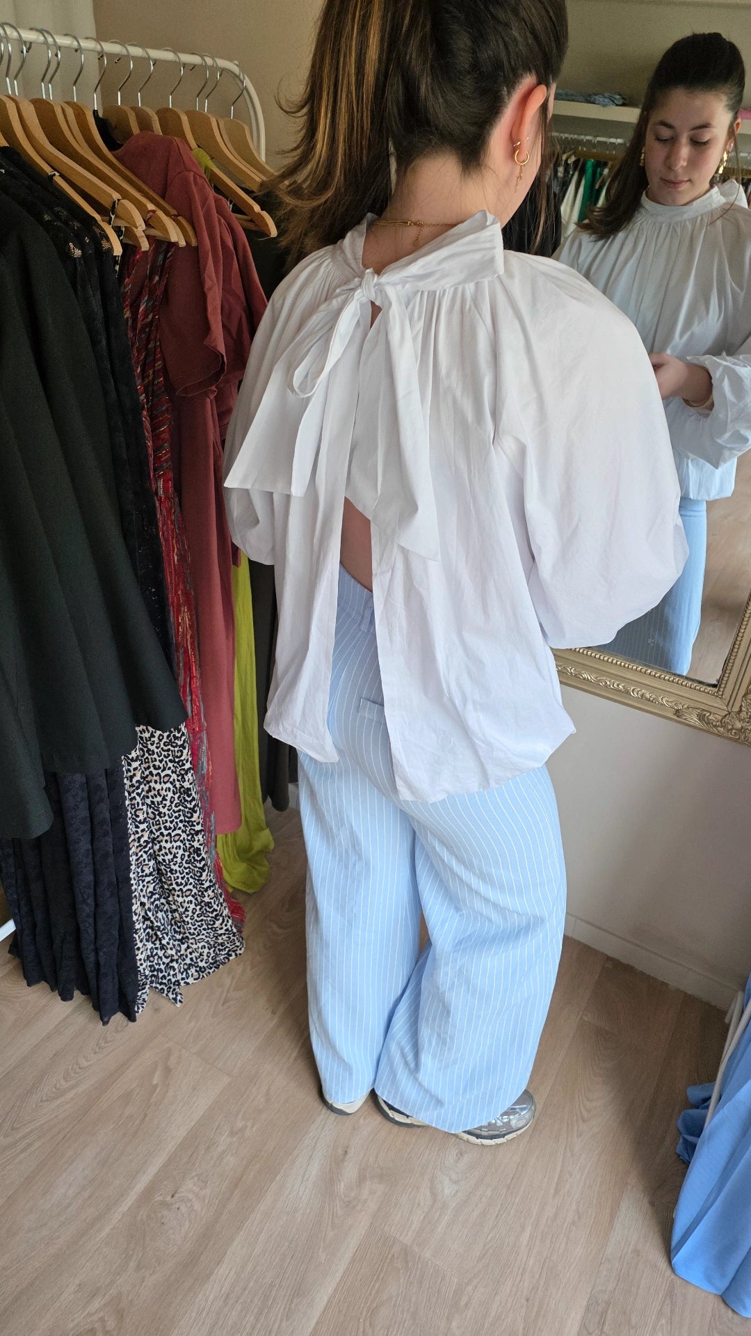 Pinstripe Wide Leg Trousers – Light Blue