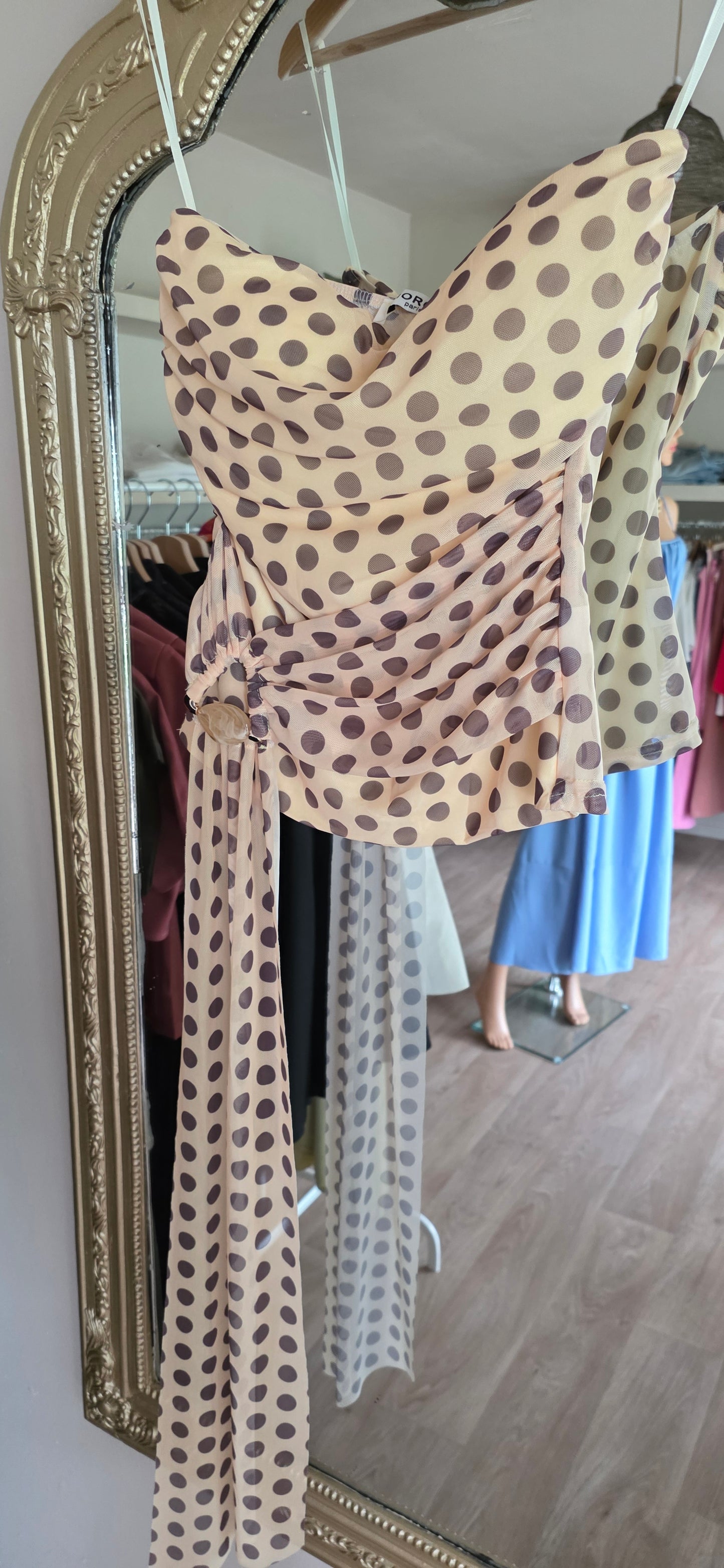 Polka Dot Draped Top with Tie Detail