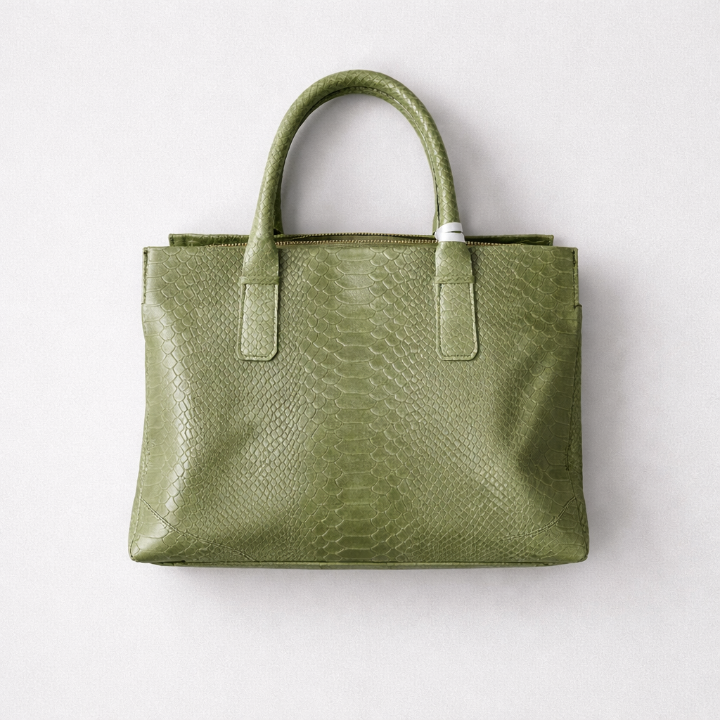 Italian Genuine Leather Croco Tote – Olive Green