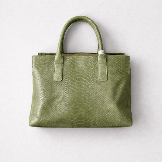 Italian Genuine Leather Croco Tote – Olive Green