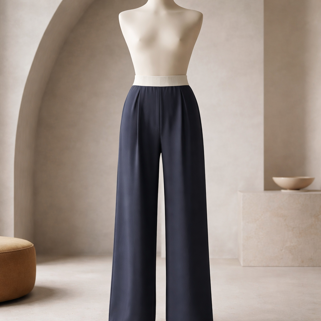 Navy Wide Leg Trousers – Contrast