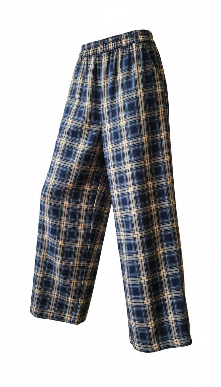 The Check Wide Leg Pants – Navy