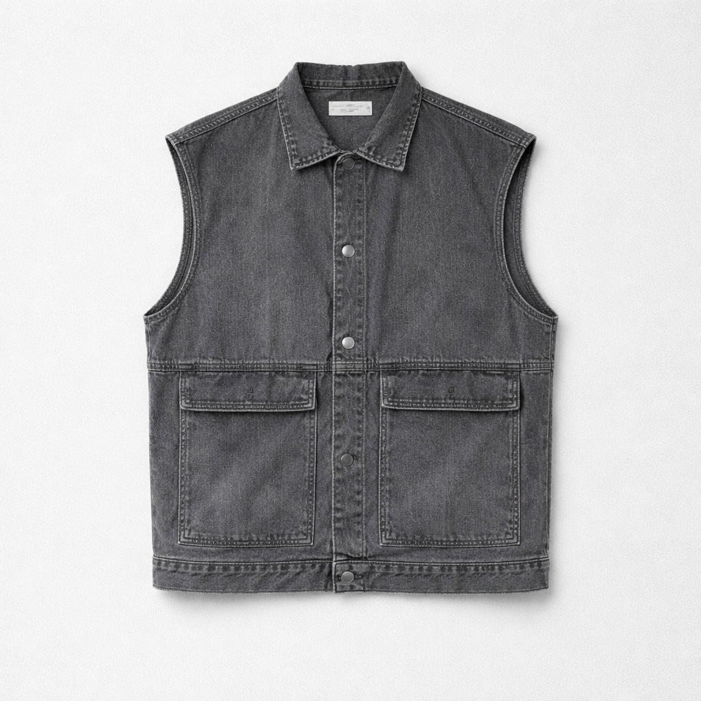Oversized Washed Grey Denim Gilet