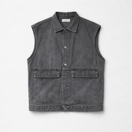Oversized Washed Grey Denim Gilet